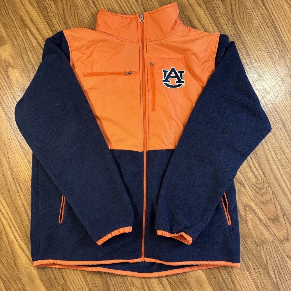 Vintage Auburn Tigers Genuine Stuff Full Zip Fleece Jacket Navy Orange NCAA XL